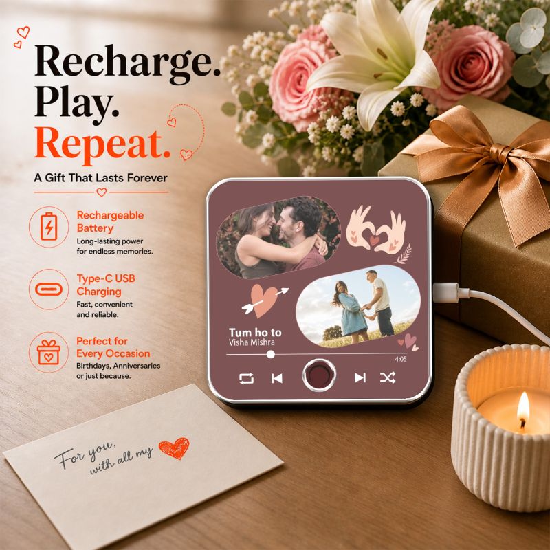 Personalized Song Plaque with Your Photo Musical Fridge Magnet USB-C Rechargeable Unique Anniversary & Birthday Gift for Couples, Boyfriend or Girlfriend